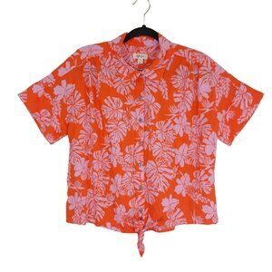Blouse Tropical Floral Tie Front Size XL Orange Pink By Style & Co Womens